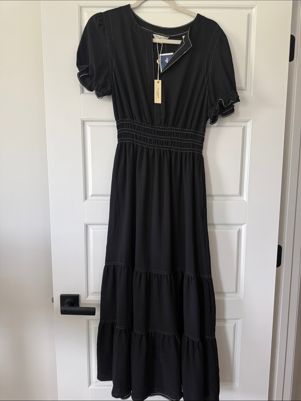 Max Studio Black Tiered Short-Sleeve Maxi Dress